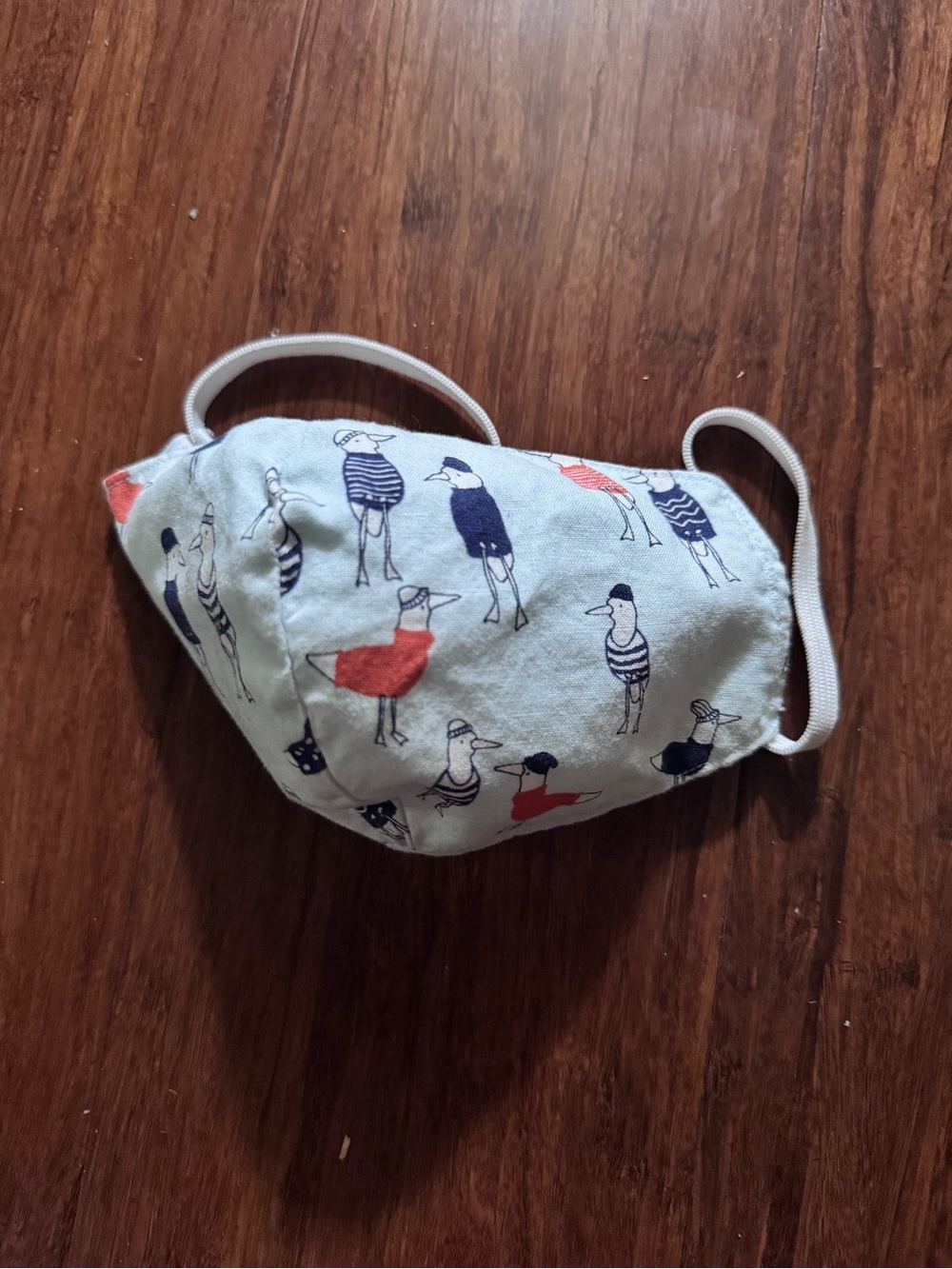 Handmade Fabric Kids Face Mask Seagull Bird Doodle Print Light Blue White Cotton